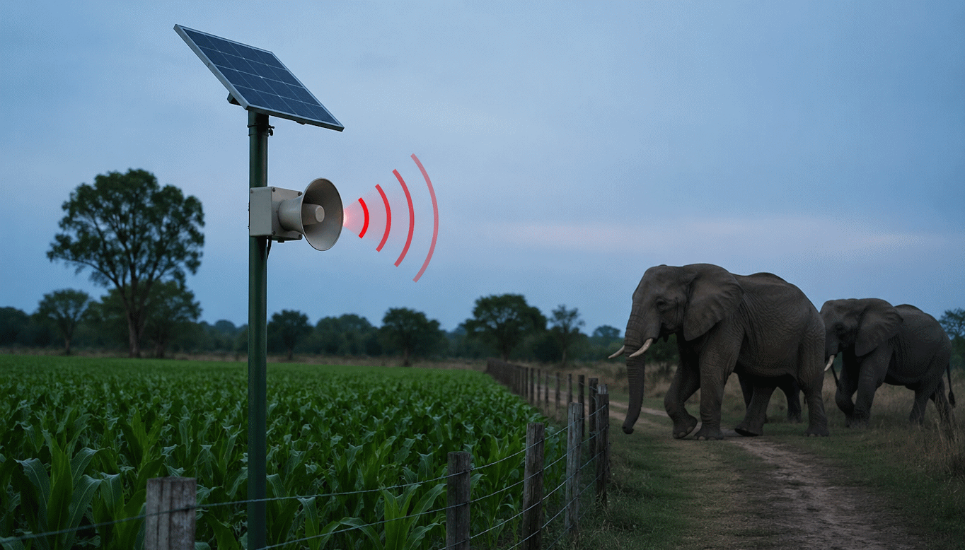 Crop protection from elephants using solar siren system